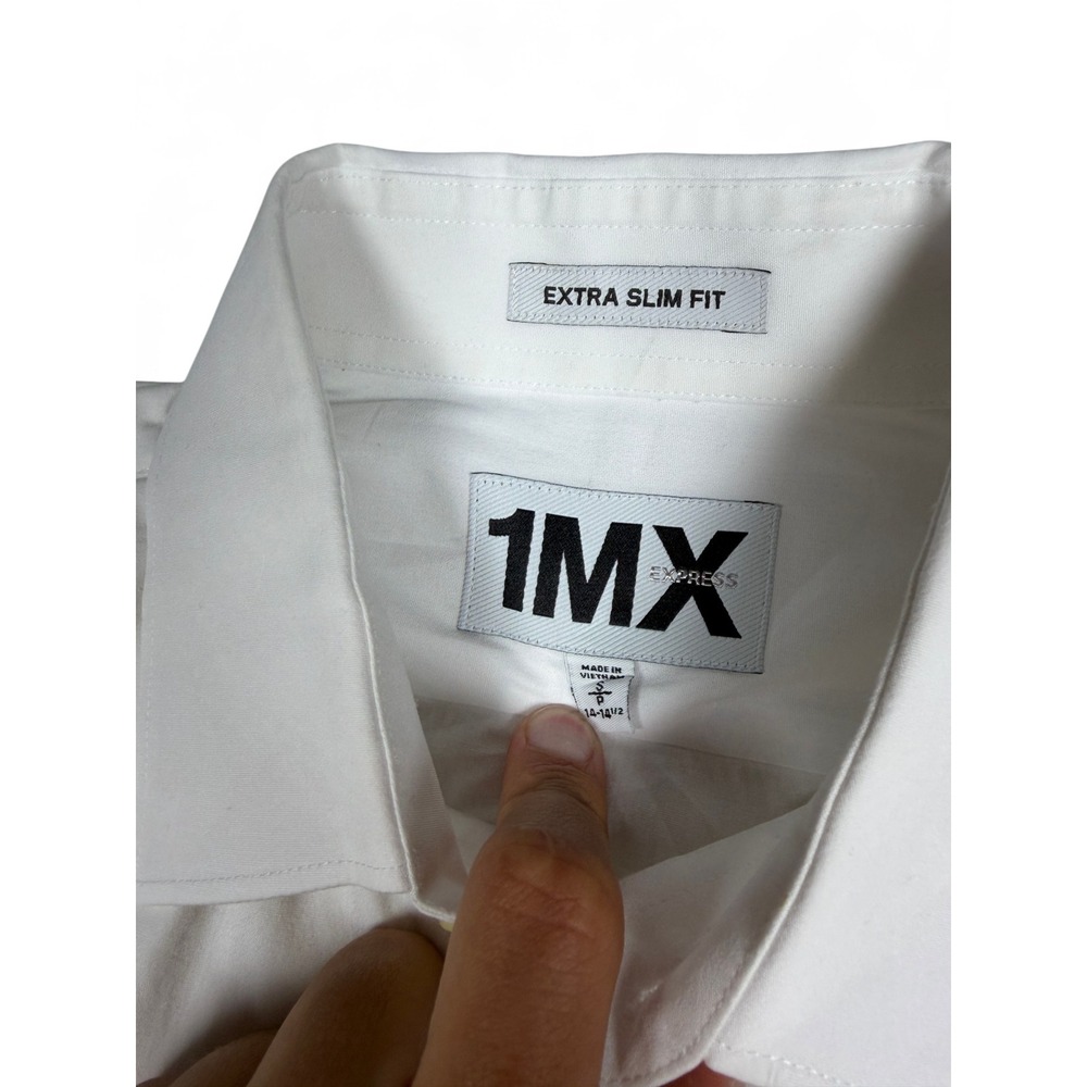 Express 1MX Extra SlimFit White Dress Shirt Mens Small 14-14.5 Long Sleeve Solid - Picture 3 of 5